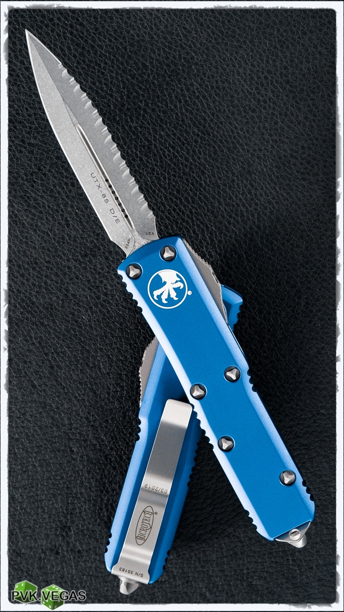 Microtech UTX-85 D/E 232-12BL Stonewashed Full Serrated Blue