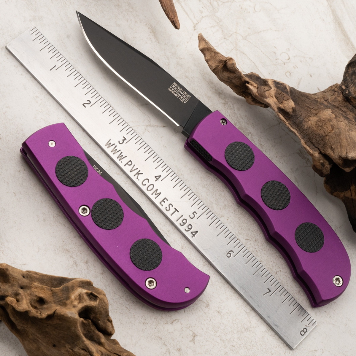 Maniago Hidden Scale Release Auto Black Blade Purple Handle - PVK