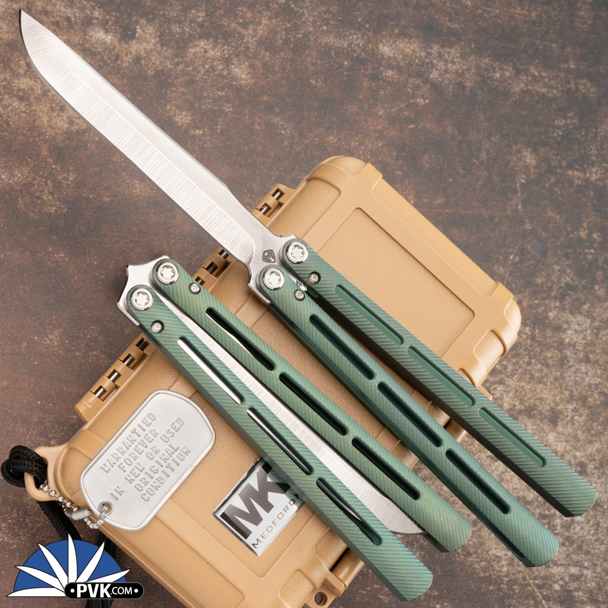Medford Viceroy Drop Point Tumbled Blade, Anodized Antique Green