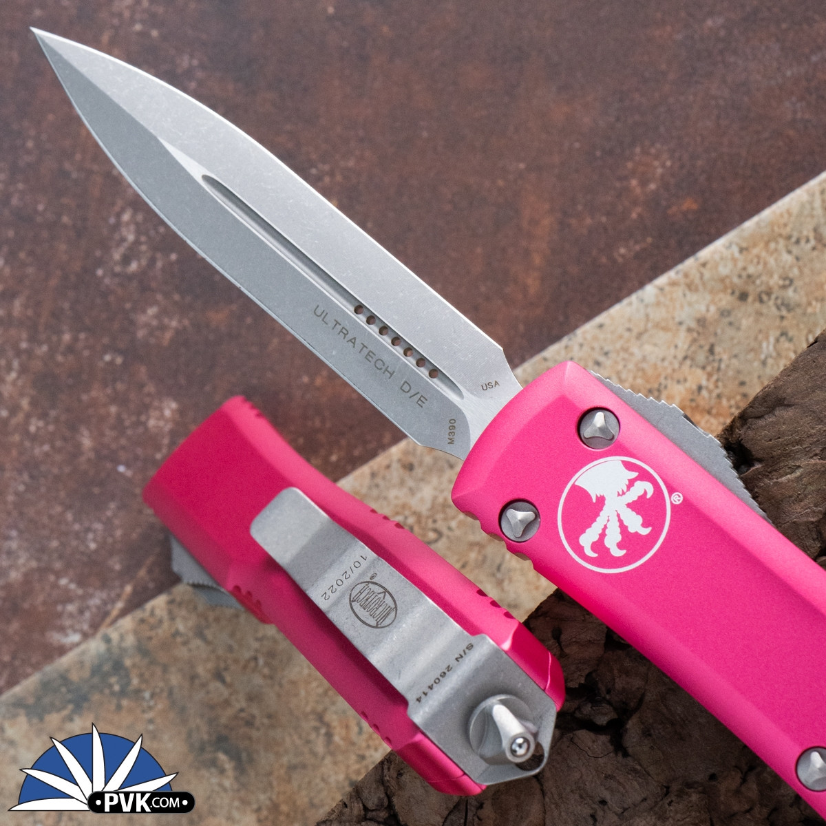 Microtech Ultratech 122-10APPK Double Edge Apocalyptic Blade, Pink