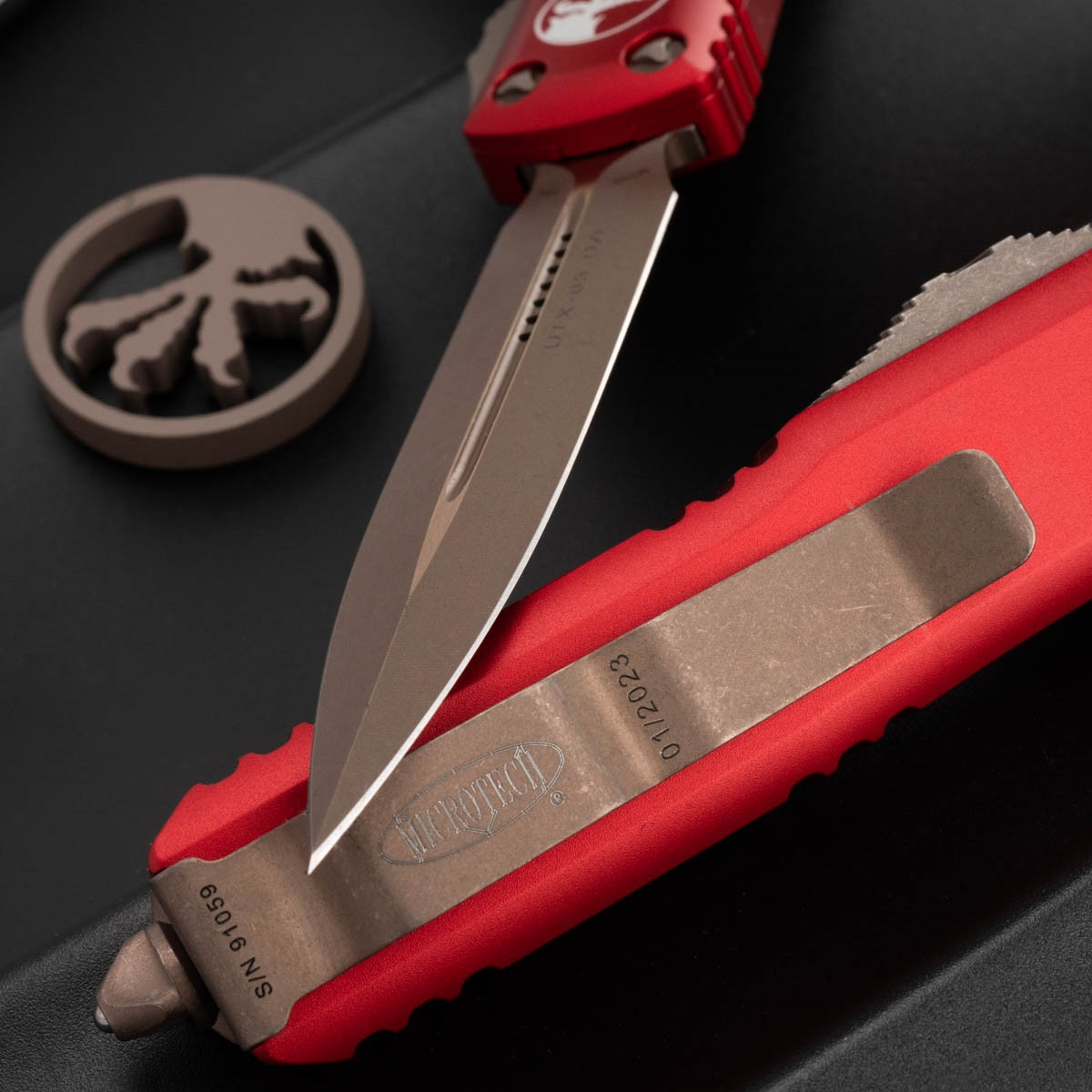 Microtech UTX-85 232-13APRD Double Edge Apocalyptic Bronze Blade