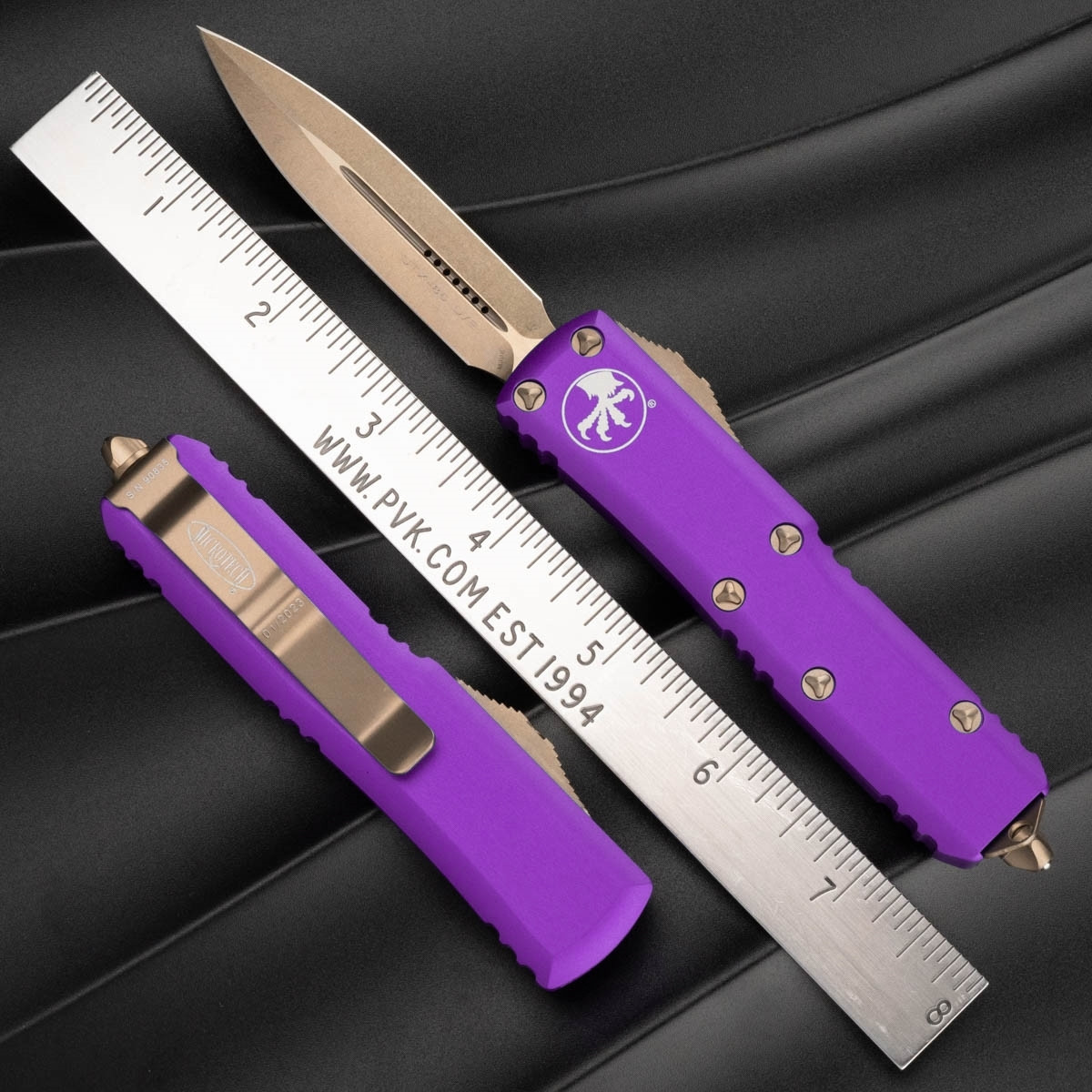 Microtech UTX-85 232-13VI Double Edge Bronze Blade, Violet Handle