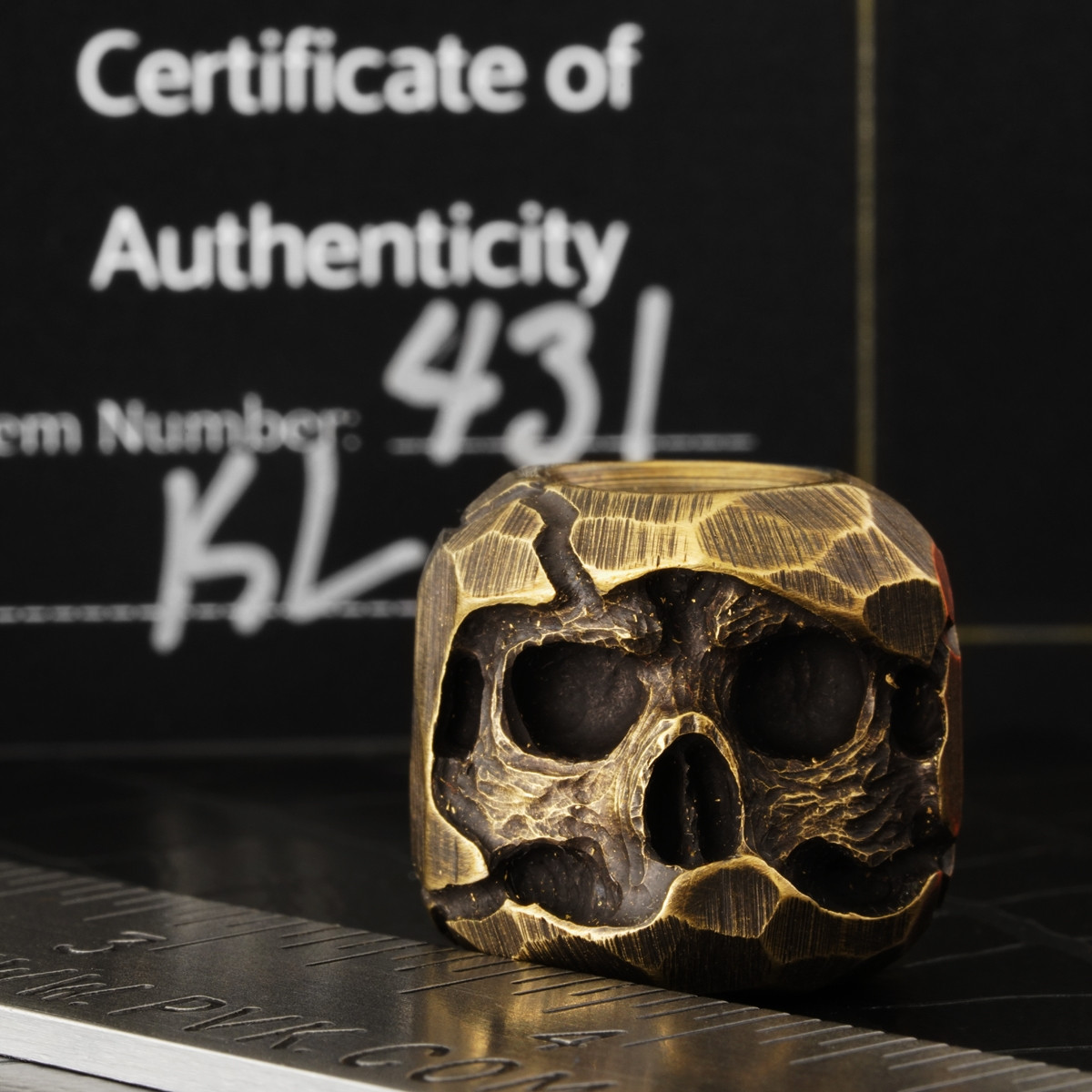 Metal Ock Customs Carved Skull Bead, Brass - PVK