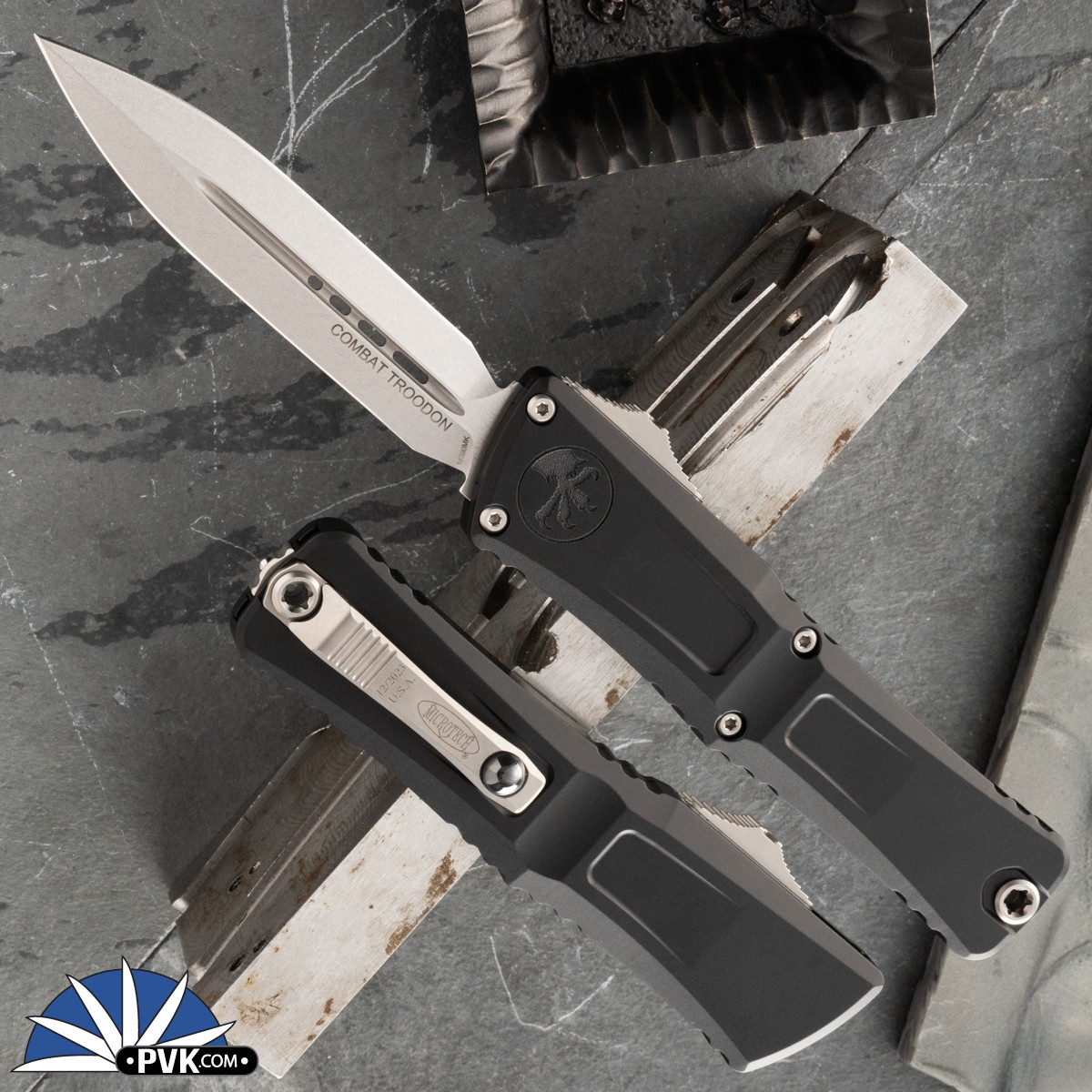 Microtech Combat Troodon Gen 3 1142-10 Double Edge Stonewash Blade ...