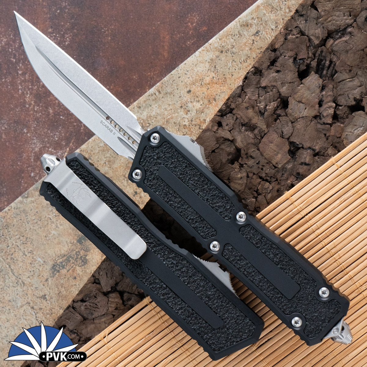 Microtech Scarab 2 Gen 3 1180-10 DES Stonewash Blade, Black Handle