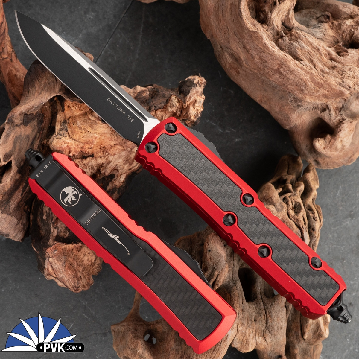 Microtech Daytona 124-1RDCFIS Single Edge Black Blade, Red Handle