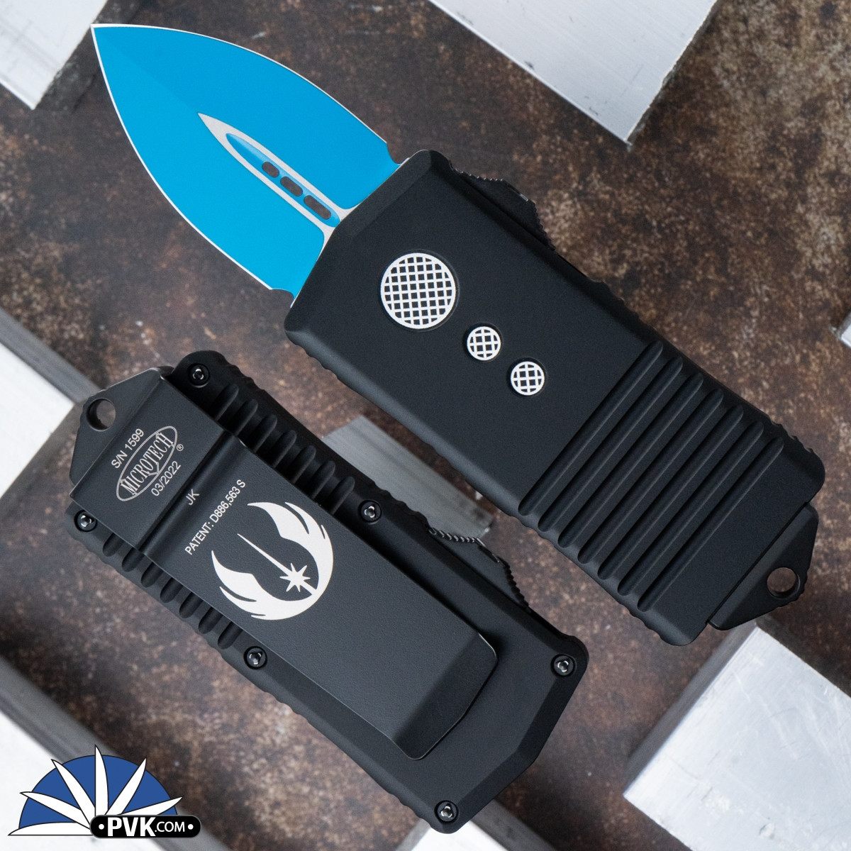 Microtech Exocet 157-1JK Double Edge Blue Blade, Jedi Knight