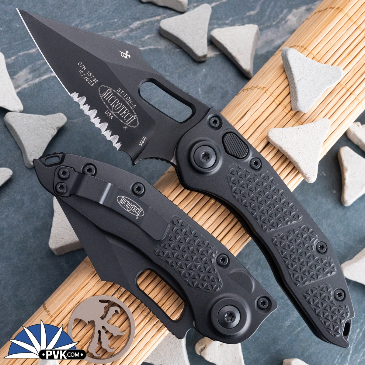 Microtech Stitch Auto 169-2T Black Partial Serrated Blade, Black