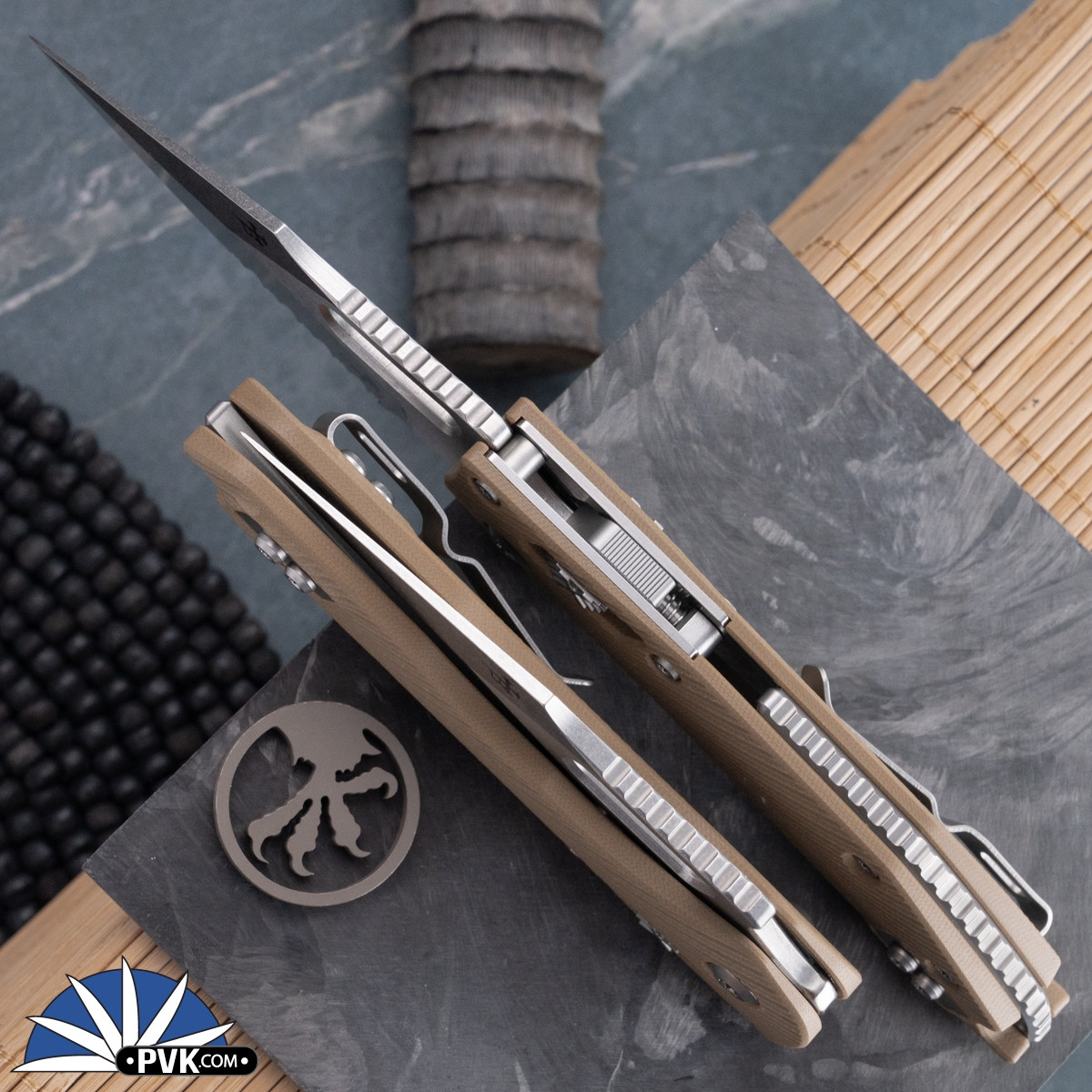 Microtech Stitch 169RL-11FLGTTA Ram-Lok G10 Fluted Tan, Stonewash
