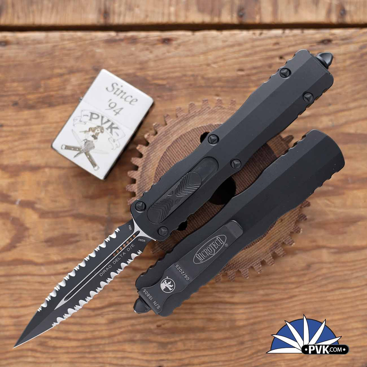 Microtech Dirac Delta 227-D3T Black Double Full Serrated Blade