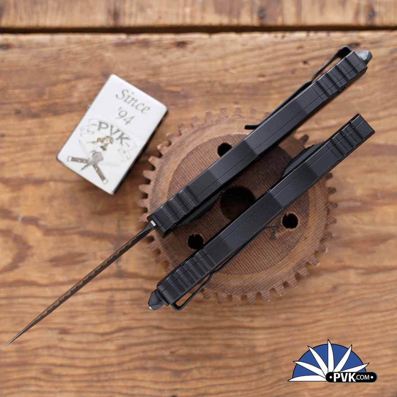 Microtech Dirac Delta 227-D3T Black Double Full Serrated Blade