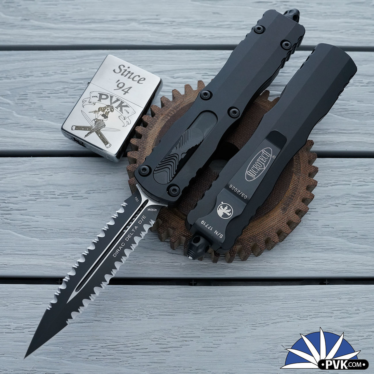 Microtech Dirac Delta 227-D3T Black Double Full Serrated Blade