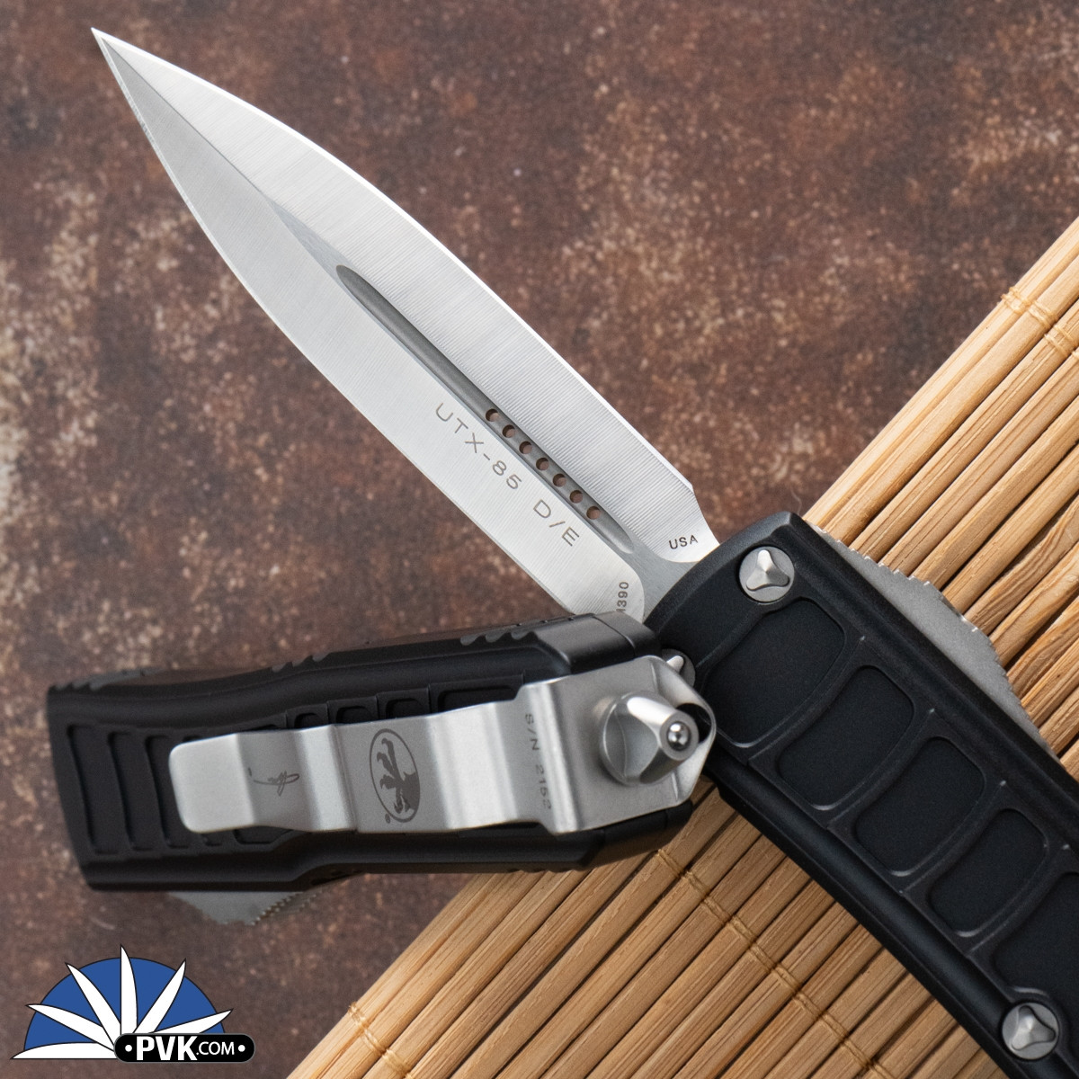 ステルス2 4u KBX 85s Microtech UTX-85 II 232II-4S Double Edge Satin Blade, Black handle