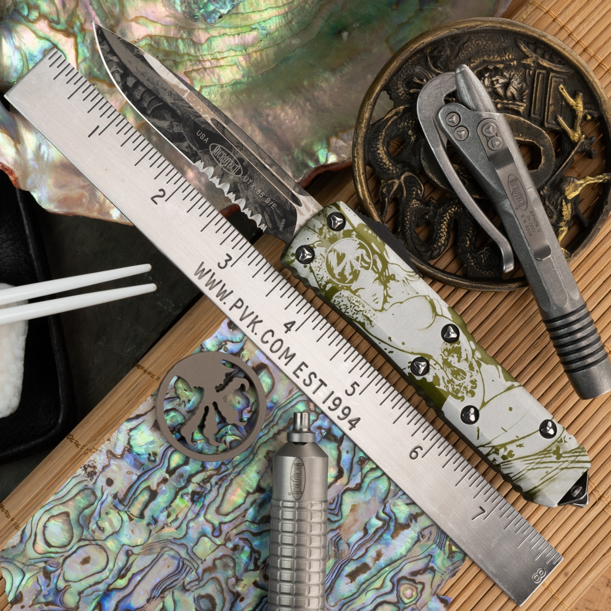 PVK Custom UTX-85 Distressed Geisha w/ Waves OD Green, Single Edge