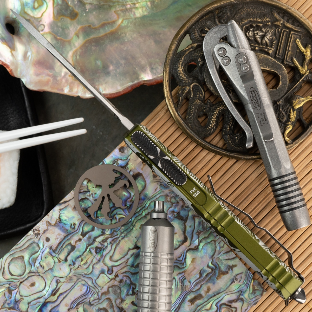 PVK Custom UTX-85 Distressed Geisha w/ Waves OD Green, Single Edge