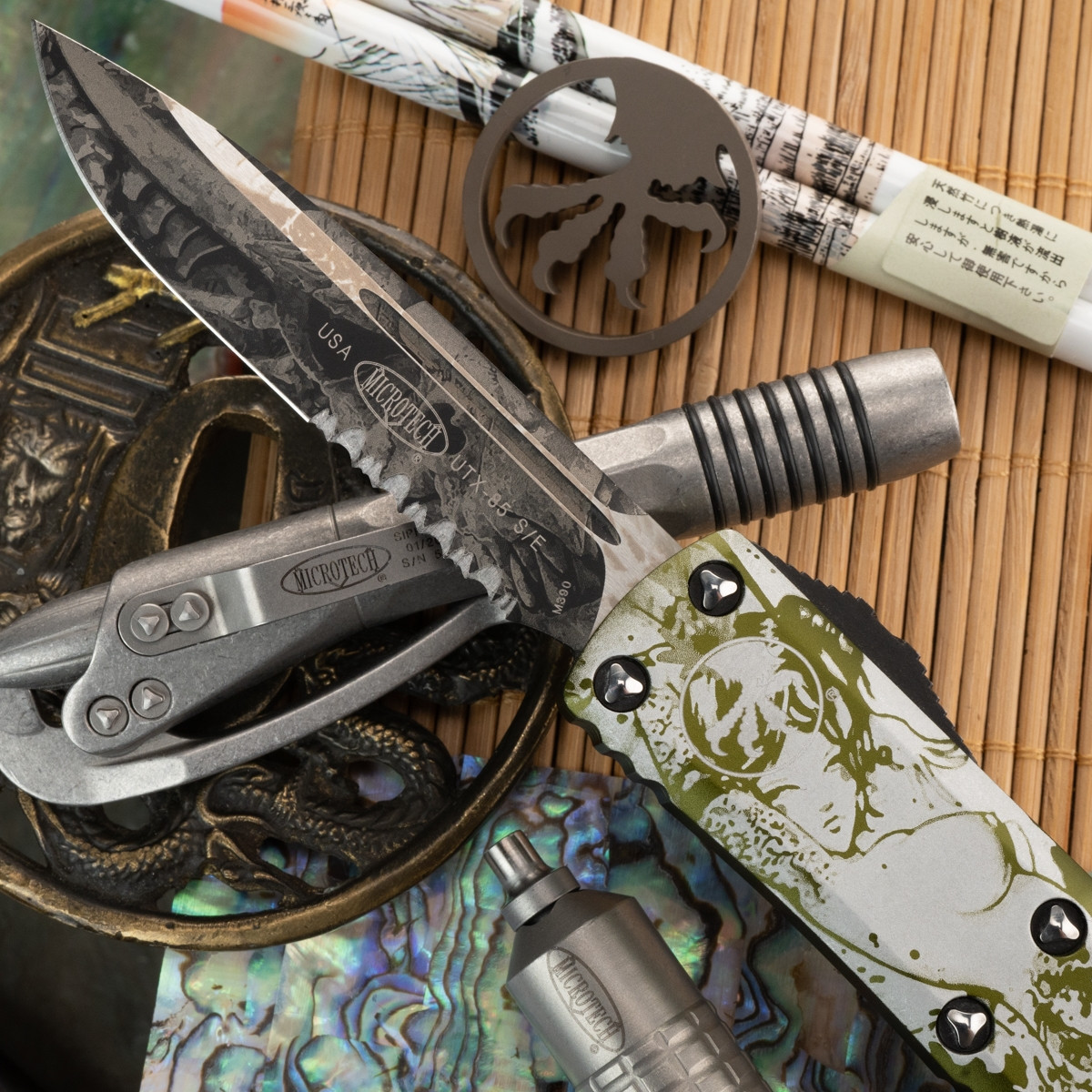 PVK Custom UTX-85 Distressed Geisha w/ Waves OD Green, Single Edge