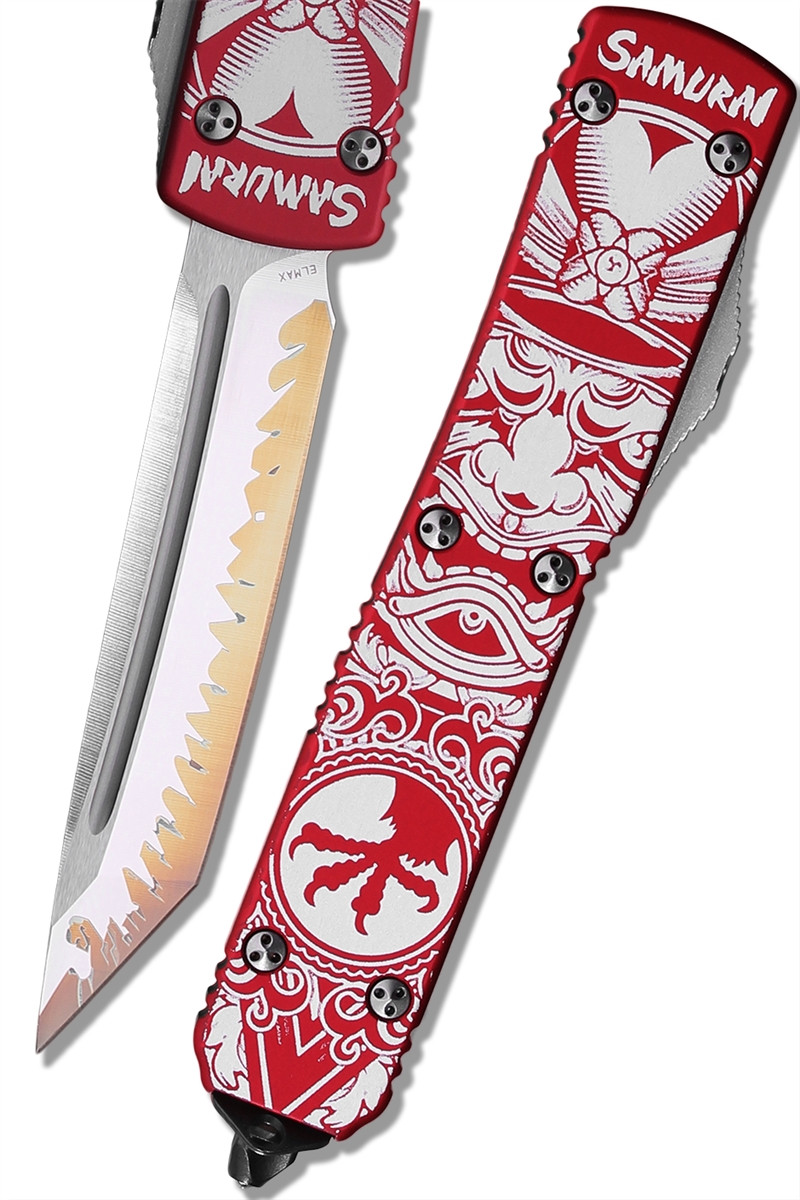 Microtech Ultratech Red Samurai Tanto Gold Blade Hamon - PVK