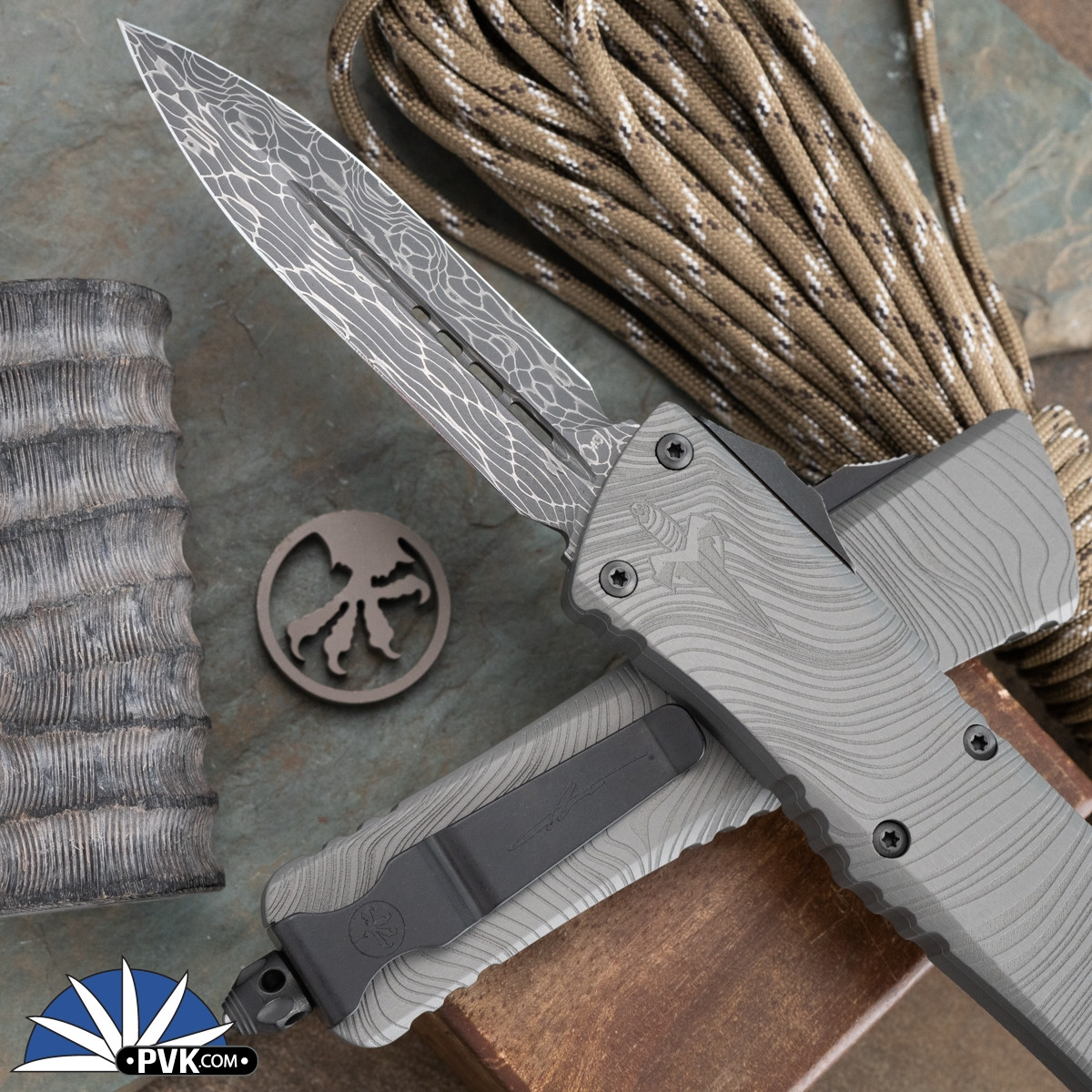 Microtech Combat Troodon 142-16DLCBES Double Edge Damascus Blade ...