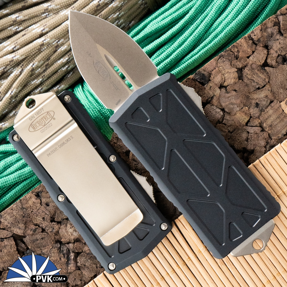 Microtech Exocet 157-13 Double Edge Bronze Blade, Black Handle - PVK