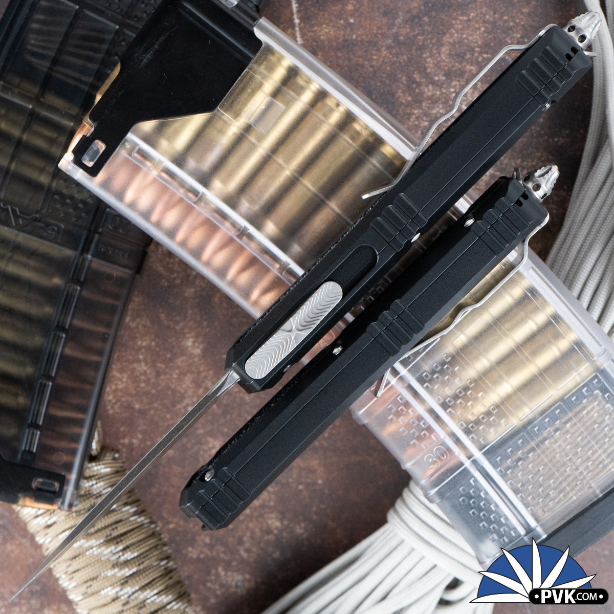 Microtech Makora 206-10S Double Edge Stonewash Blade, Black Handle