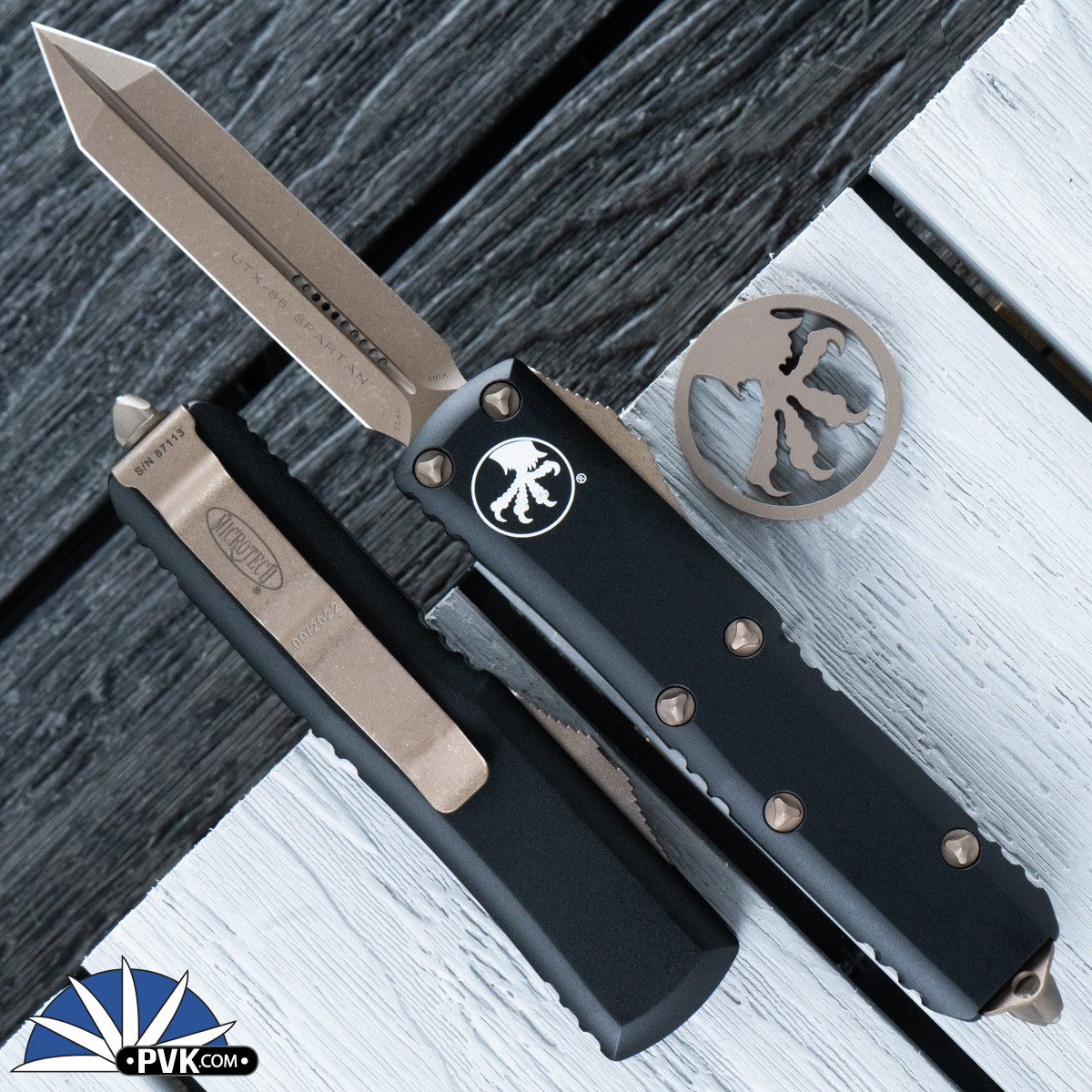Microtech UTX-85 230-13AP Spartan Apocalyptic Bronze Blade, Black