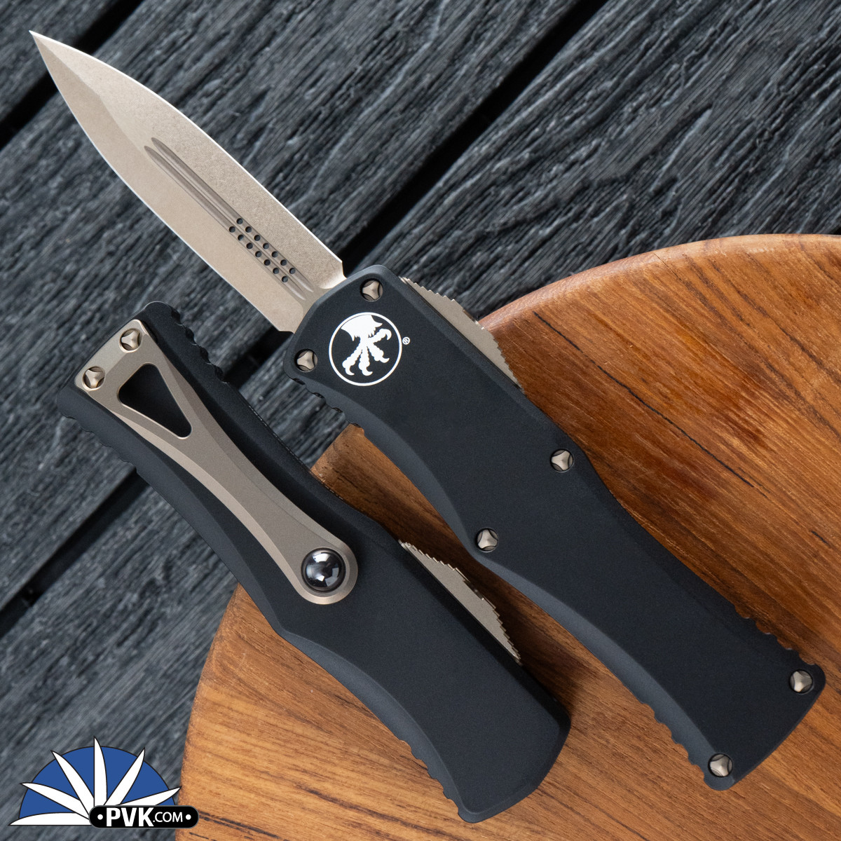 Microtech Hera 702-13 Double Edge Bronze Blade, Black Handle - PVK
