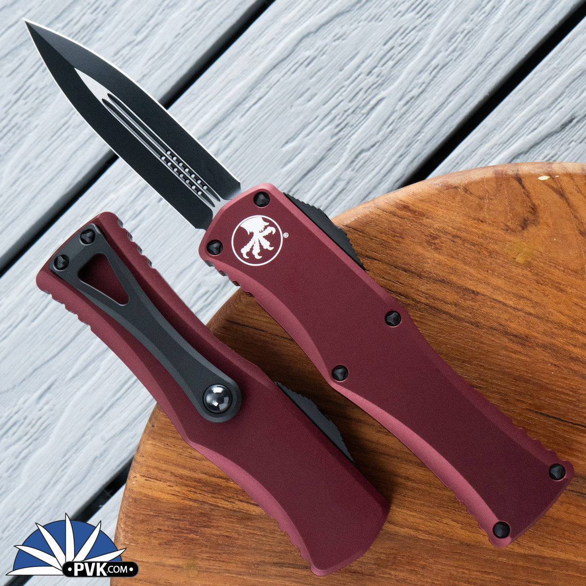 Microtech Hera 702-1MR Double Edge Black Blade, Merlot Handle - PVK