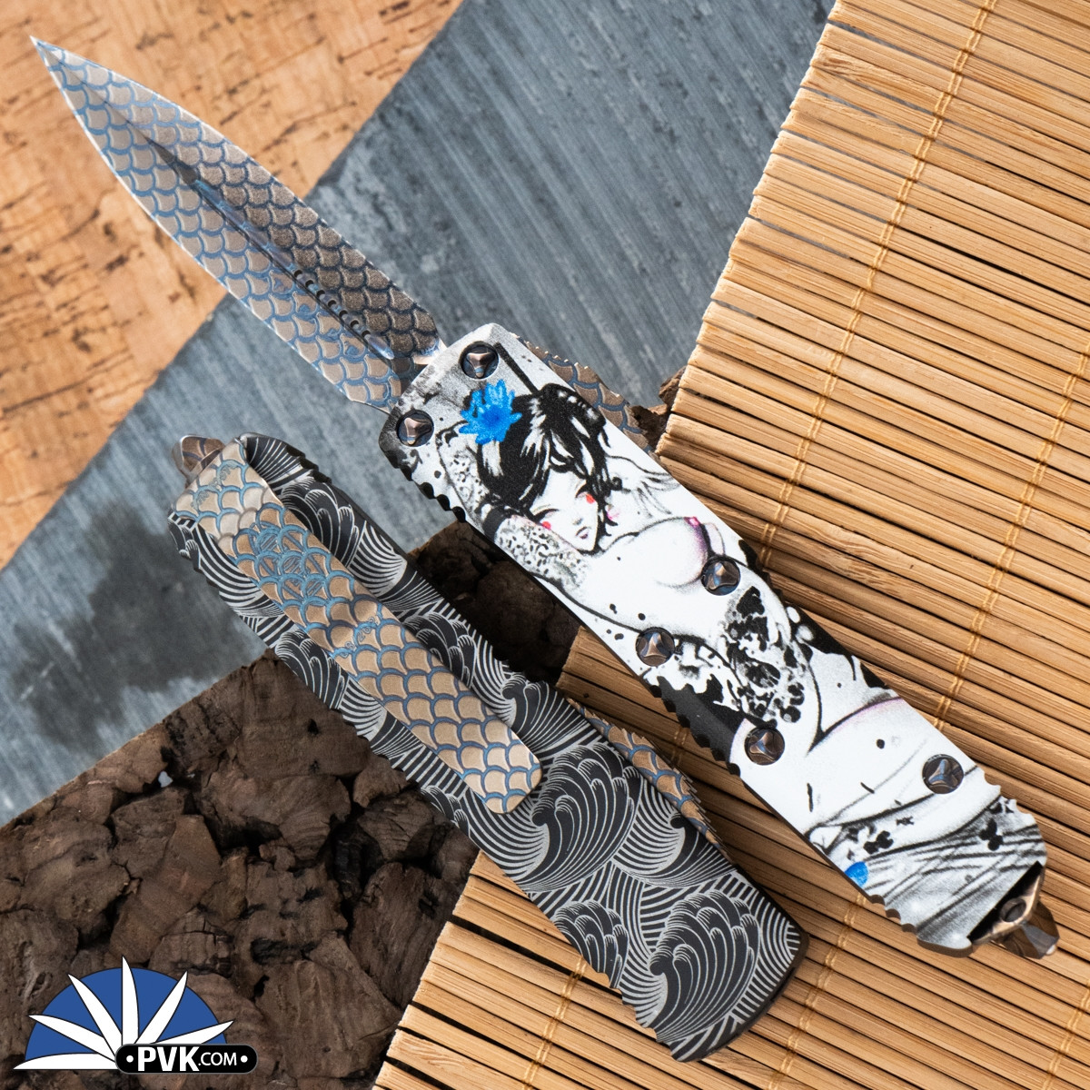 PVK Custom UTX-85 Full Color Geisha w/Waves, Double Edge Dragon