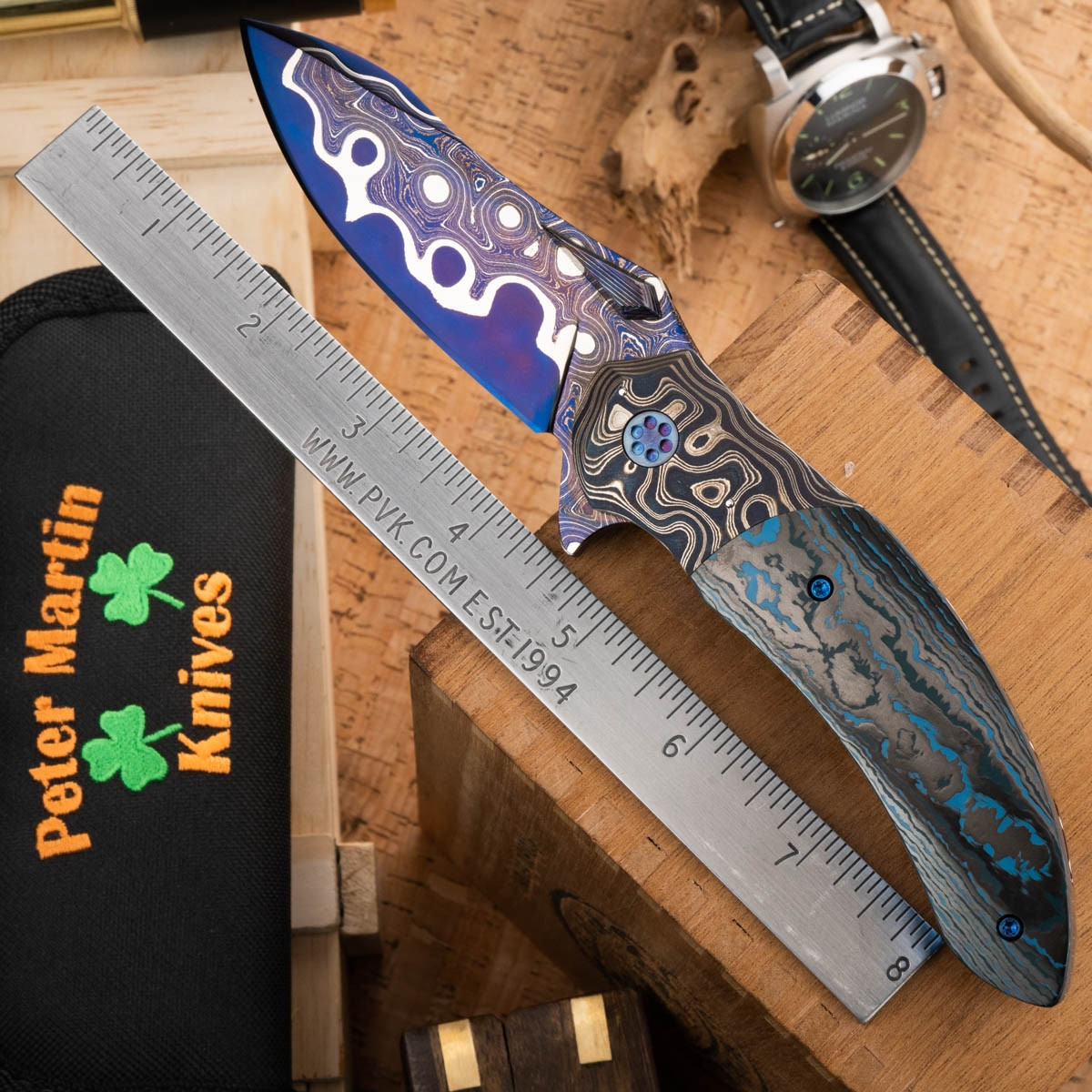 Peter Martin Knives QSB Flipper, Lava Lamp Damascus, Fat Carbon