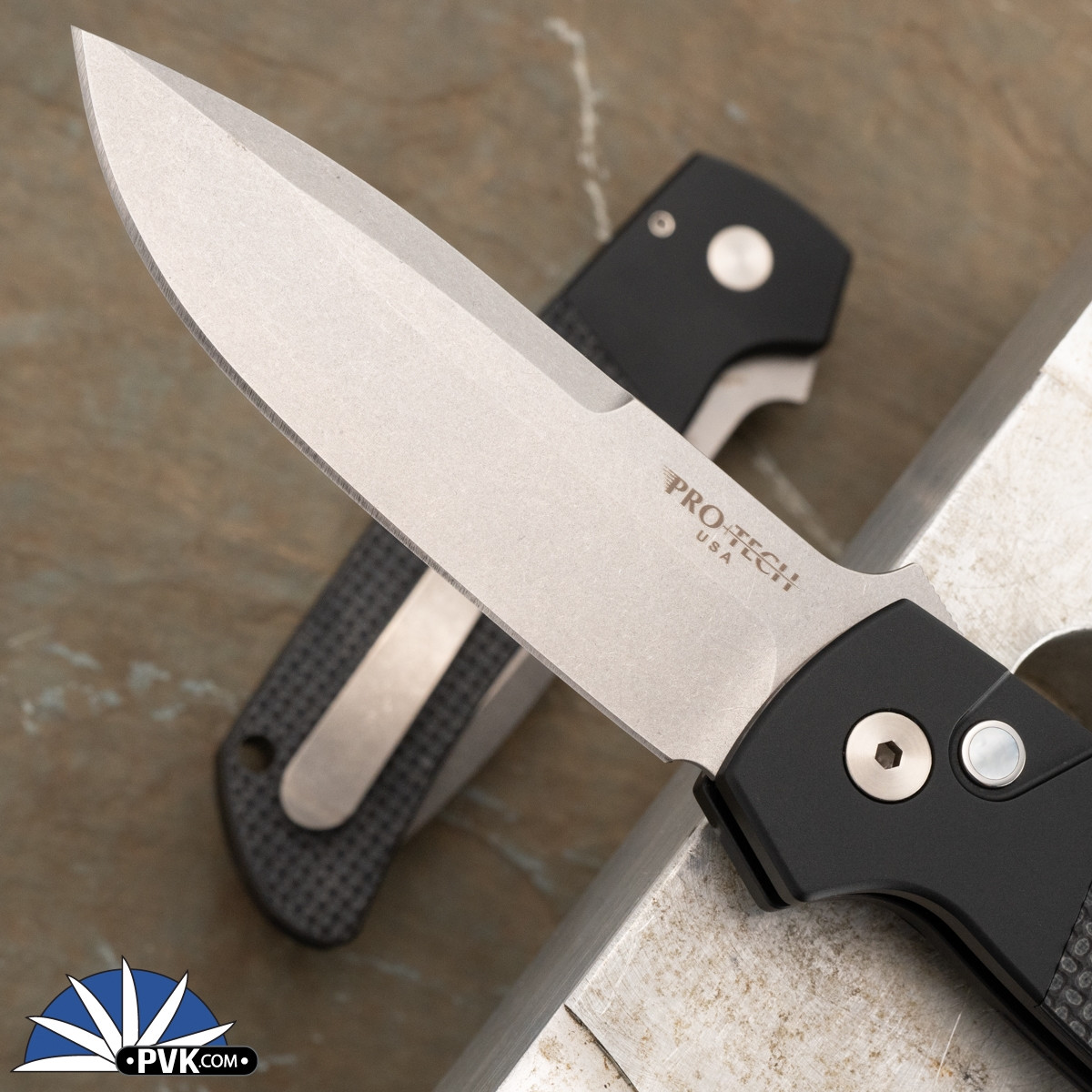Protech Terzuola ATCF Auto Stonewashed, Black, Black Textured G10