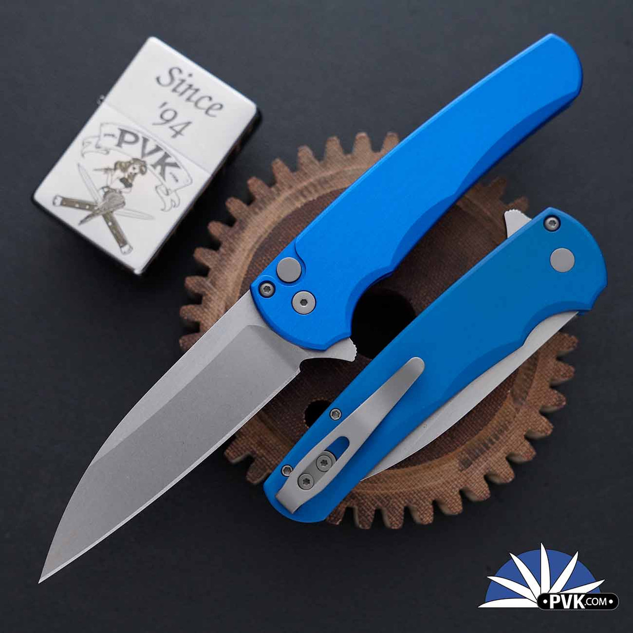 Protech Malibu 5301-Blue Wharncliffe Flipper Stonewashed Magnacut