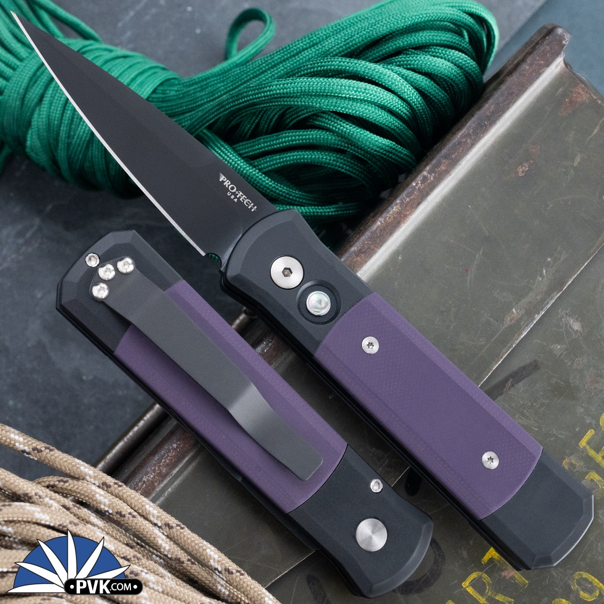 極ネオン　豪産ダブレットオパール　925SV Protech Godson Auto 715-Purple DLC Blade, Purple G10 Inlay, Black