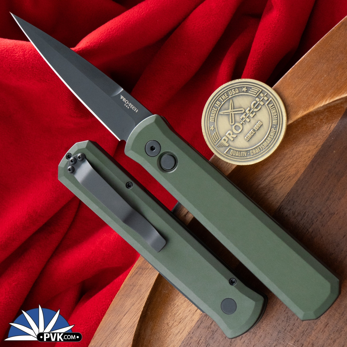 Protech Godfather Auto 921 GREEN, Black Blade Solid Dark Green