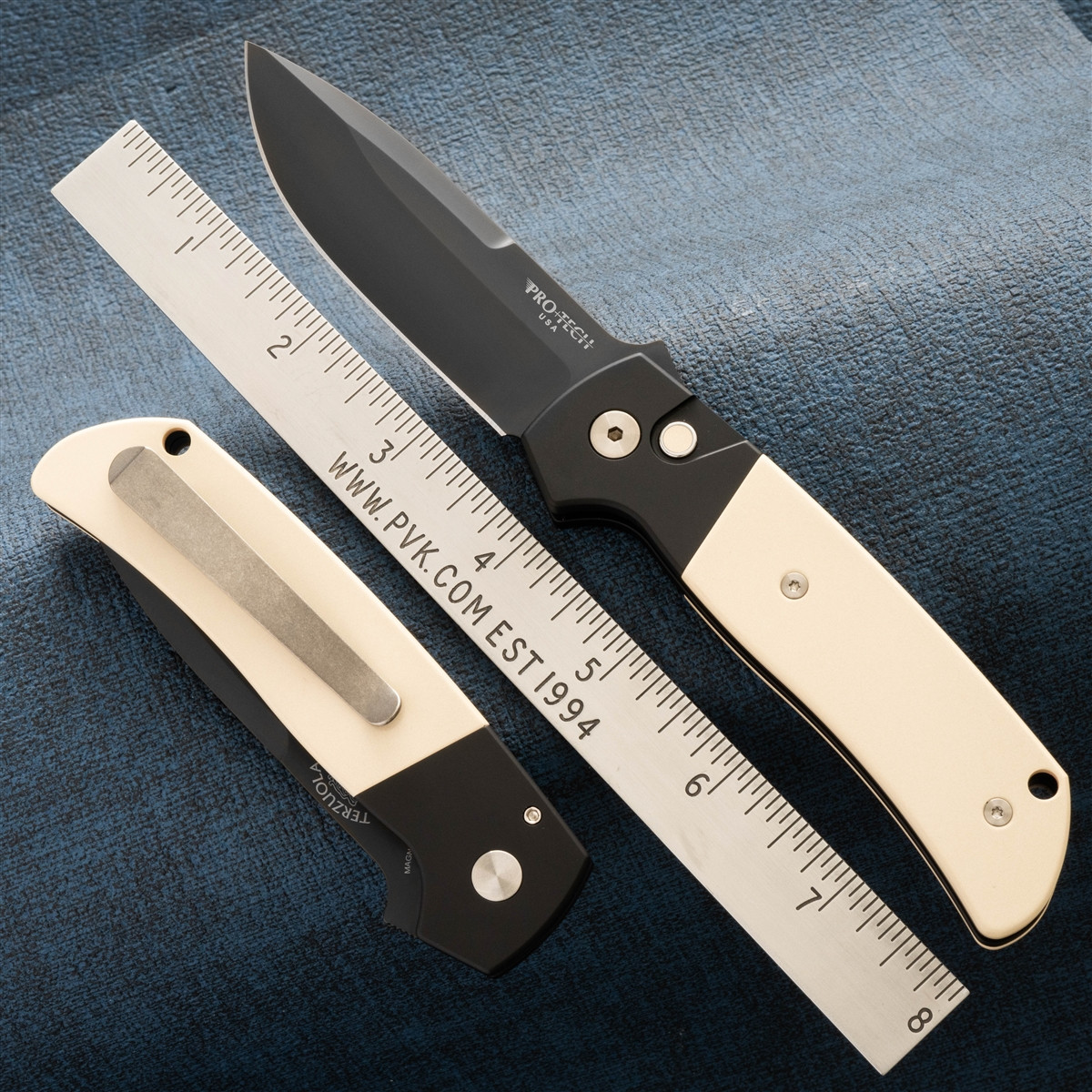 Protech Terzuola ATCF Auto DLC, Black, White Micarta, Tuxedo - PVK