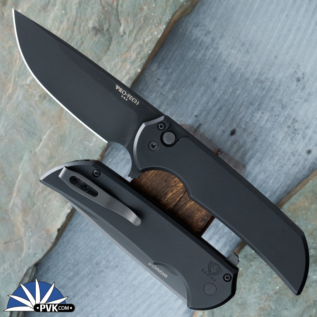 Protech Mordax Plunge Lock Flipper, DLC Magnacut Blade, Black