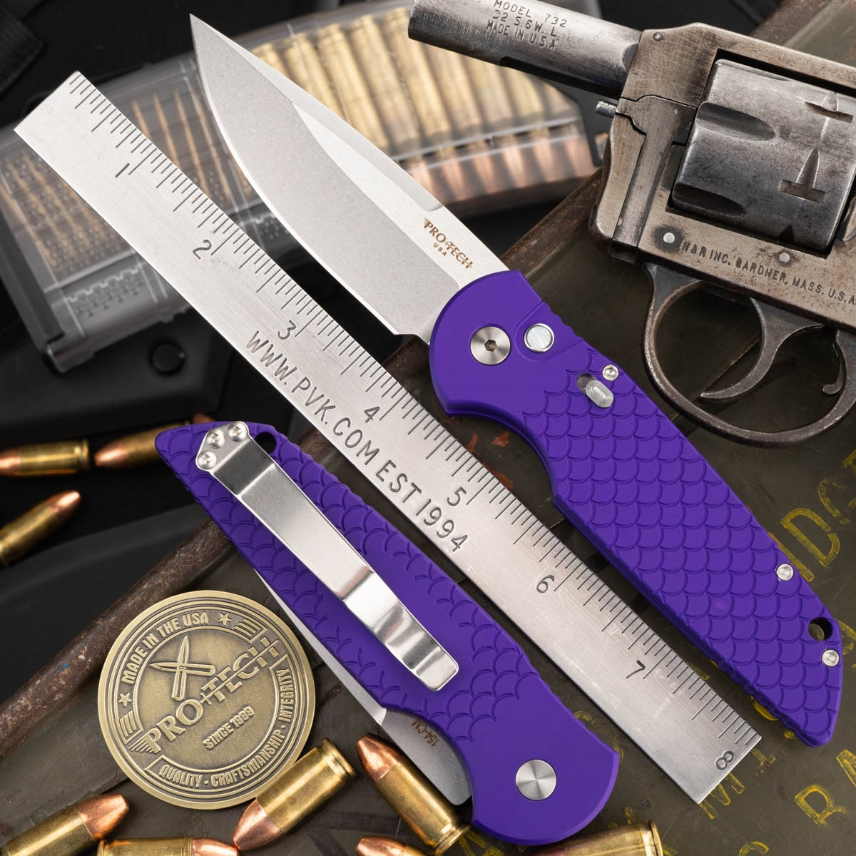 Protech Tactical Response TR-3 X1 Stonewash Blade Purple Fish