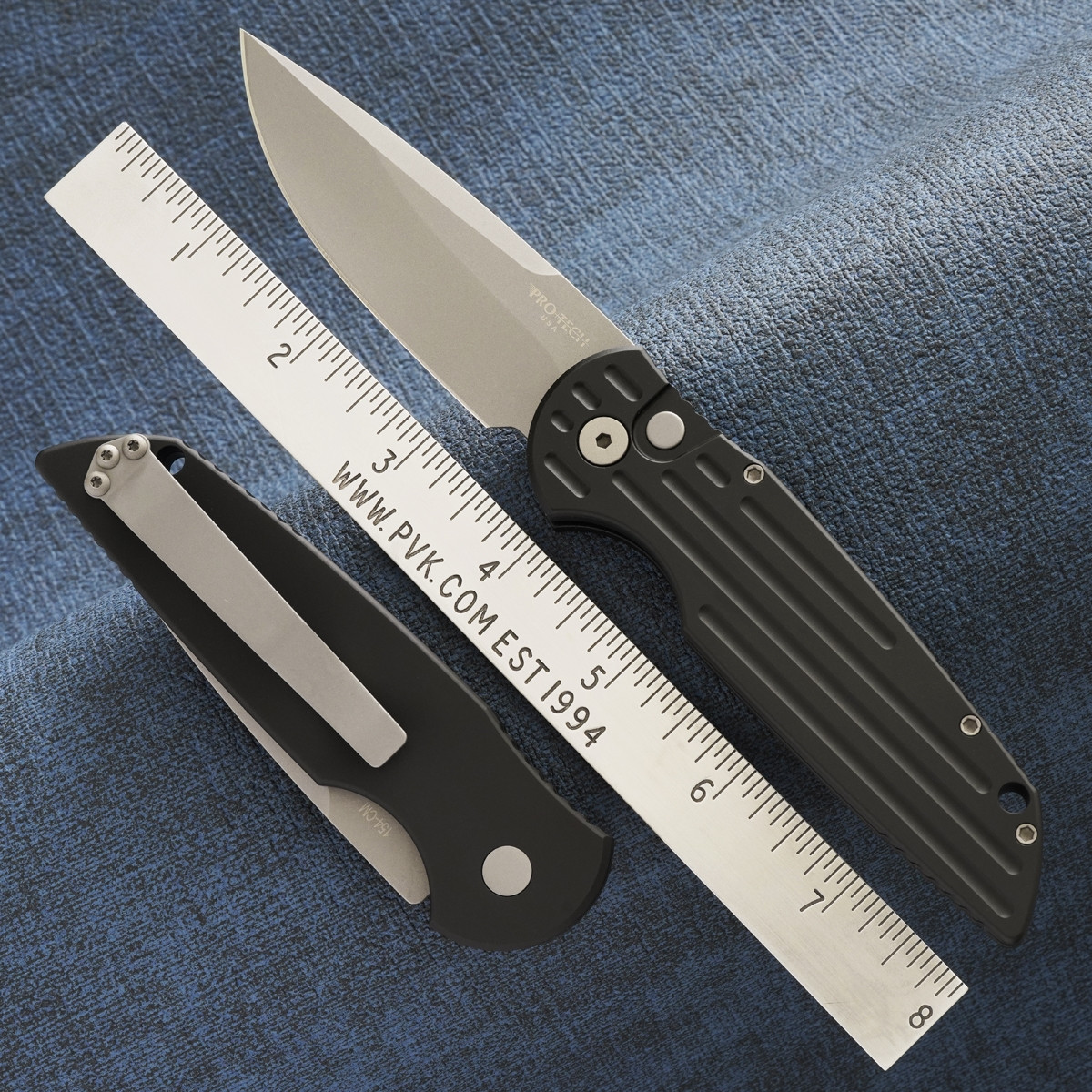 Protech TR-3 Beadblast Blade Grooved Black Handle - PVK
