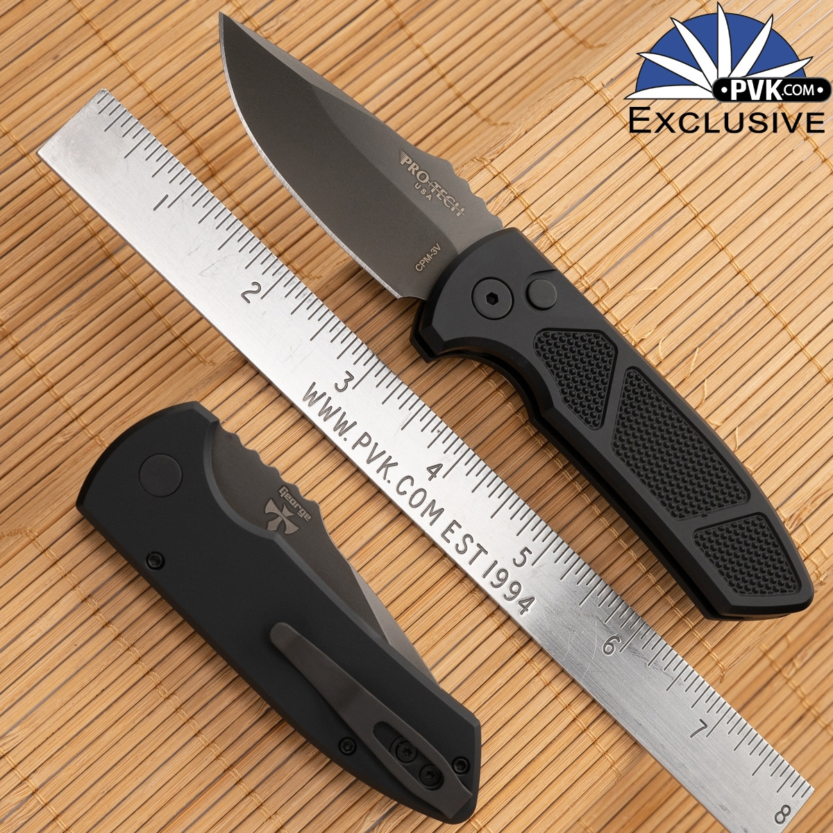 Protech/Les George SBR Auto, Smoky Grey DLC CPM-3V, Black Textured