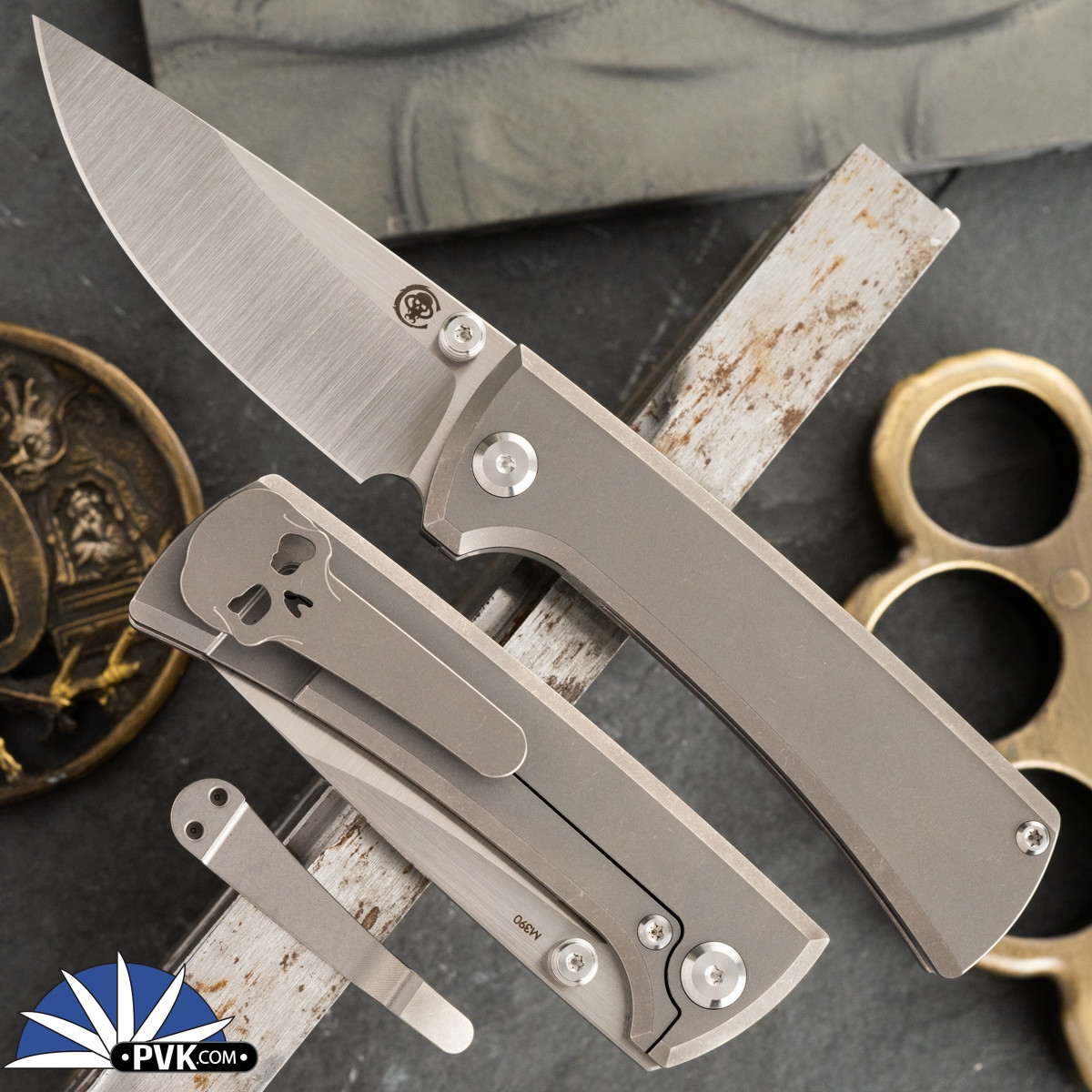 Chaves Knives RCK9 Drop Point Belt Finish M390 Blade, Stonewash