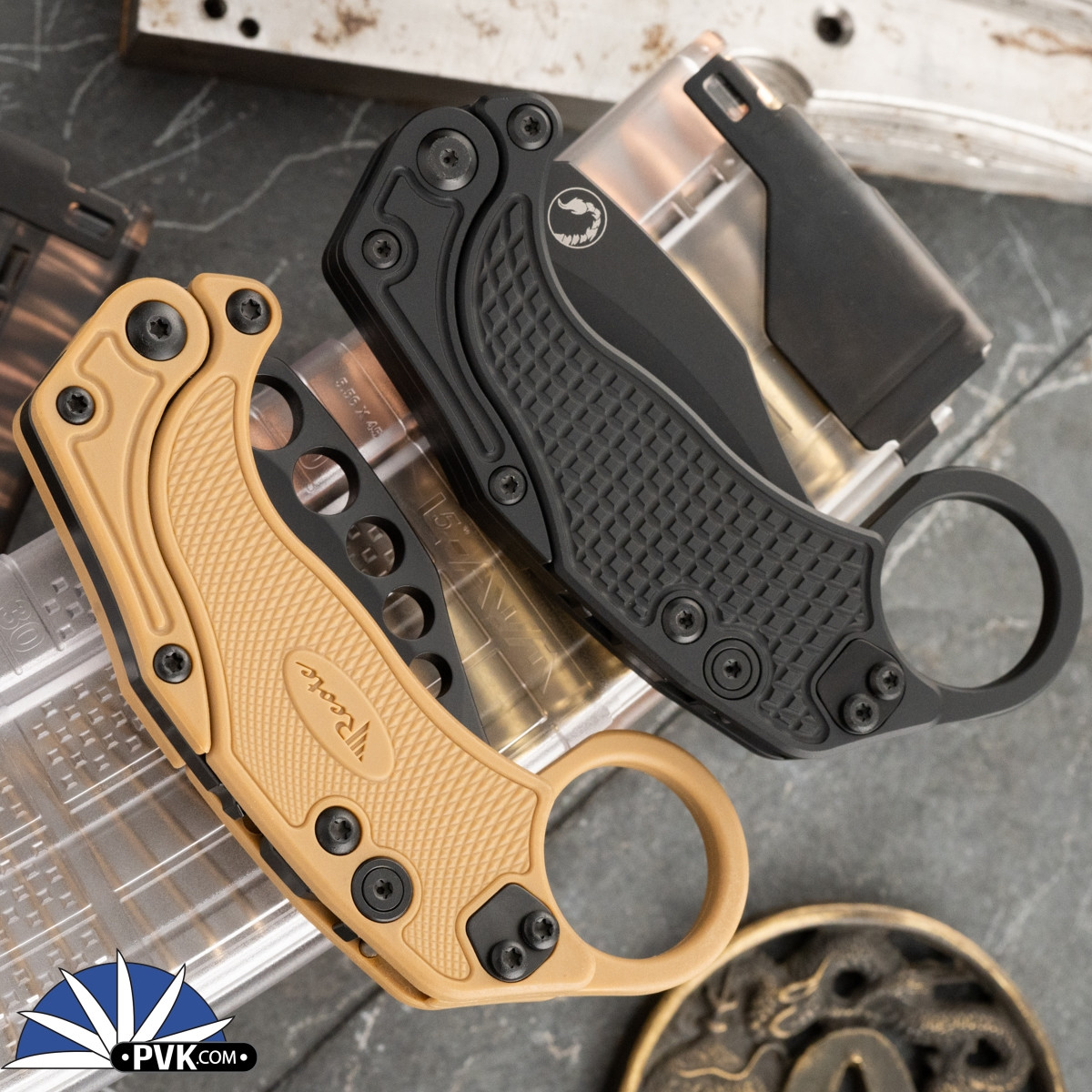 Reate EXO-K Gravity Karambit, PVD N690, Black Oxide Aluminum, Tan