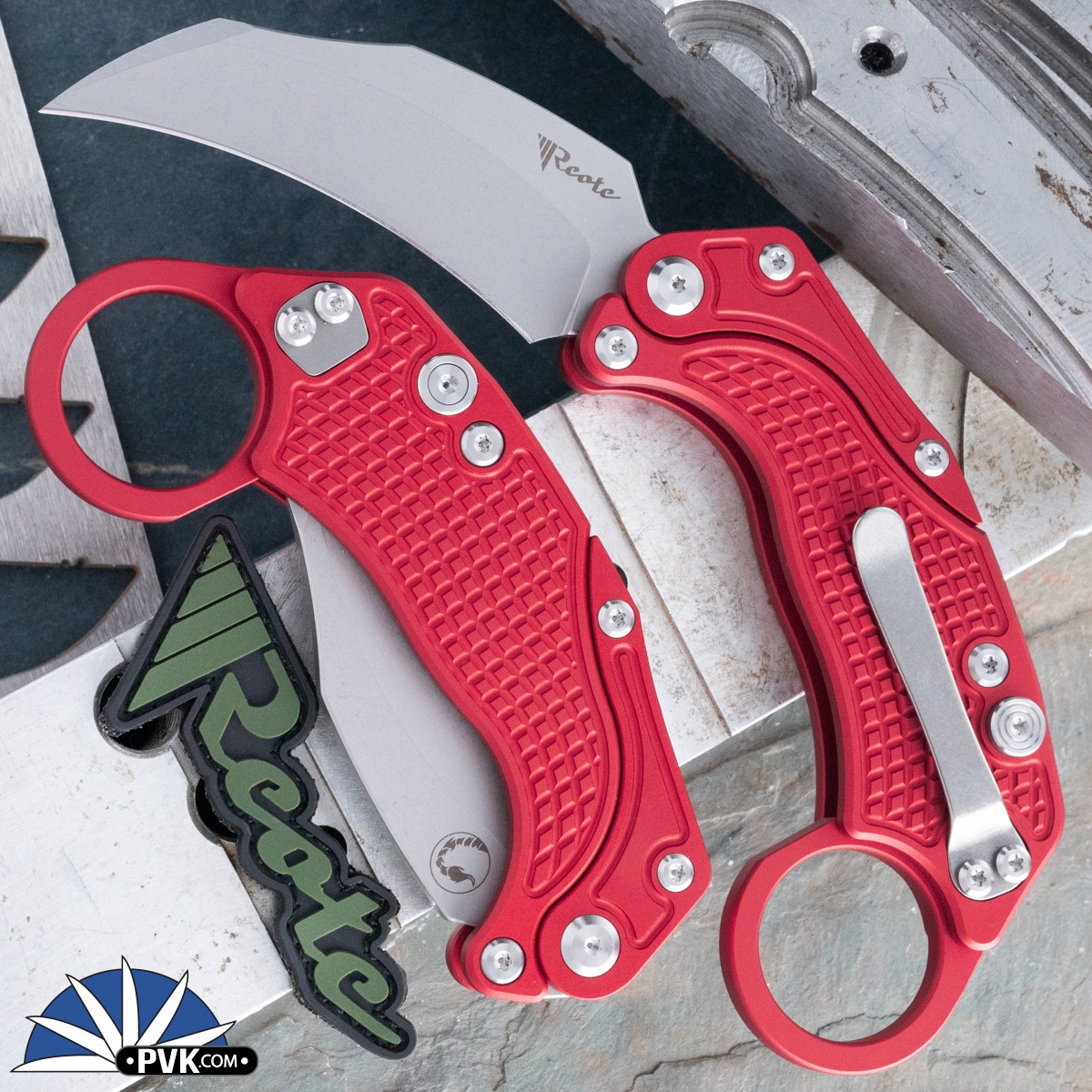 Reate EXO-K Gravity Karambit, Stonewashed N690, Red Oxide Aluminum