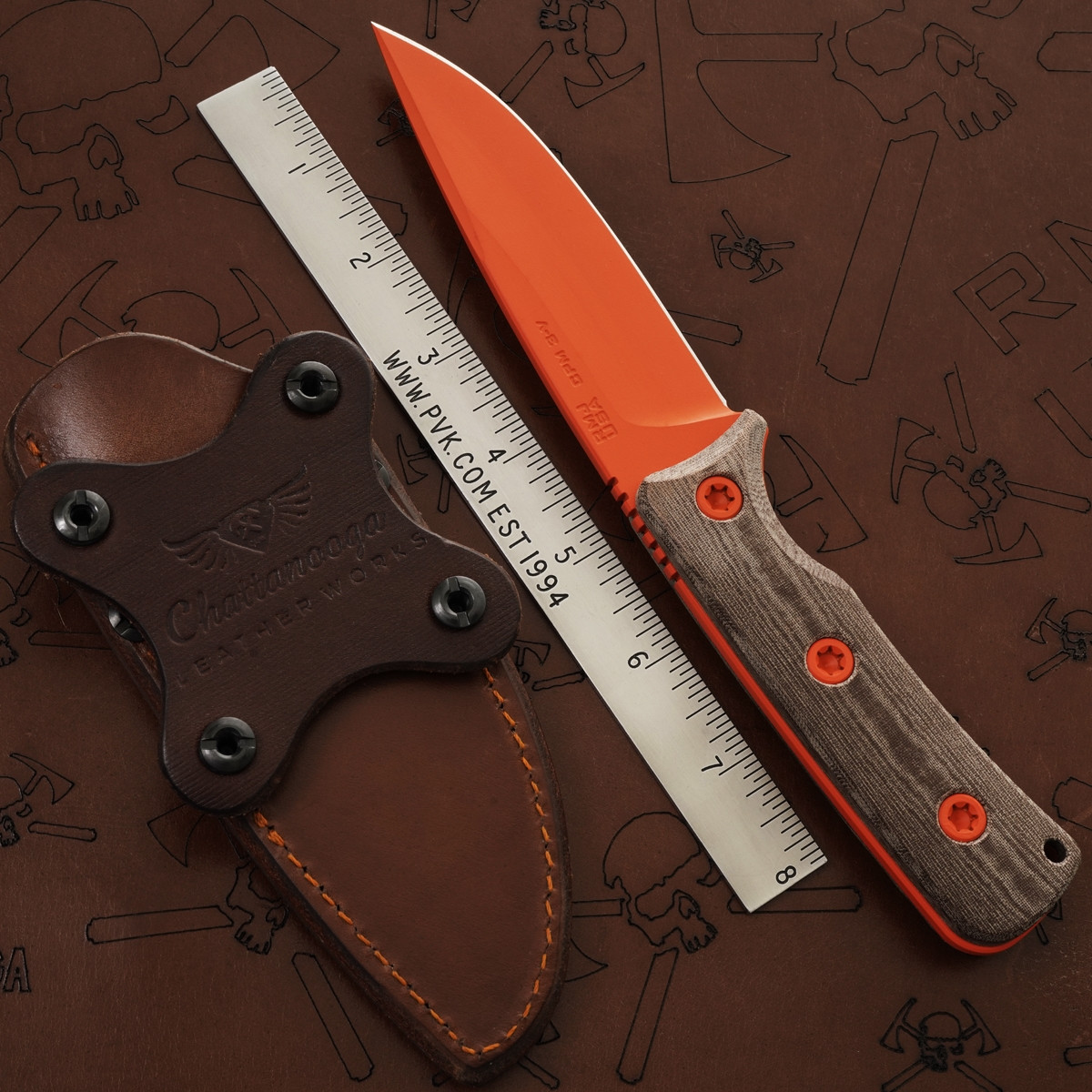 RMJ USA Custom Grind Tsati 3V Syndicate Hunter Orange Blade Brown