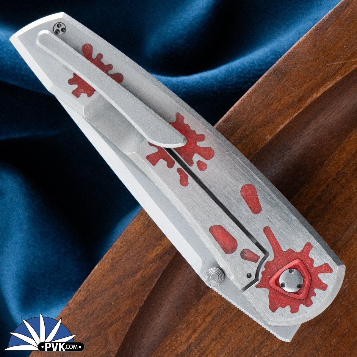 Sharknivco Waka, Zirblast RWL34, Satin Titanium Handles, Red