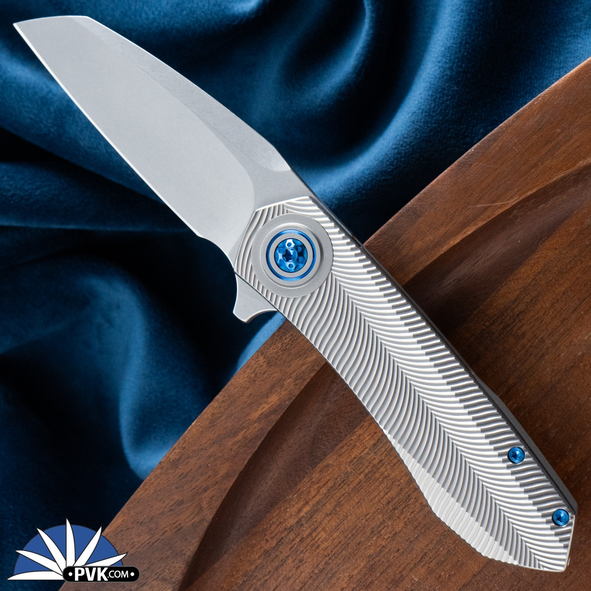 Skiff Made Blades Asylum, Stonewash Elmax Blade, Milled Titanium