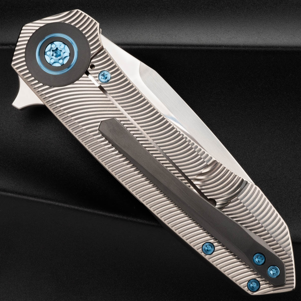 Skiff Made Blades Drifter, Satin, Milled Titanium, Ice Blue Ano