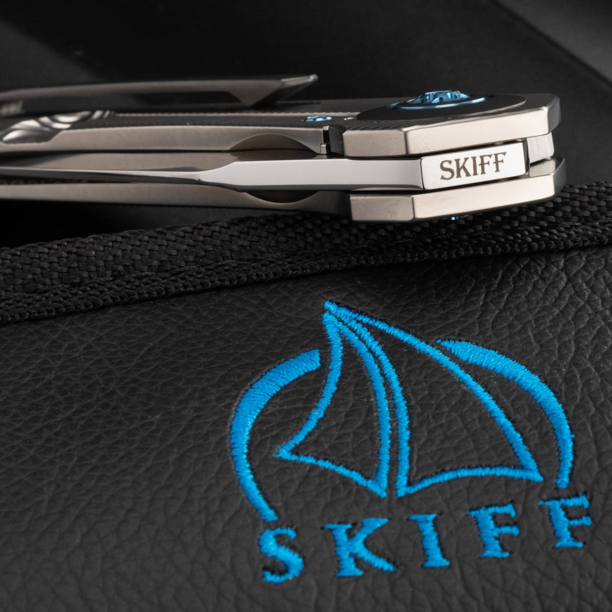 Skiff Made Blades Drifter, Satin, Milled Titanium, Ice Blue Ano
