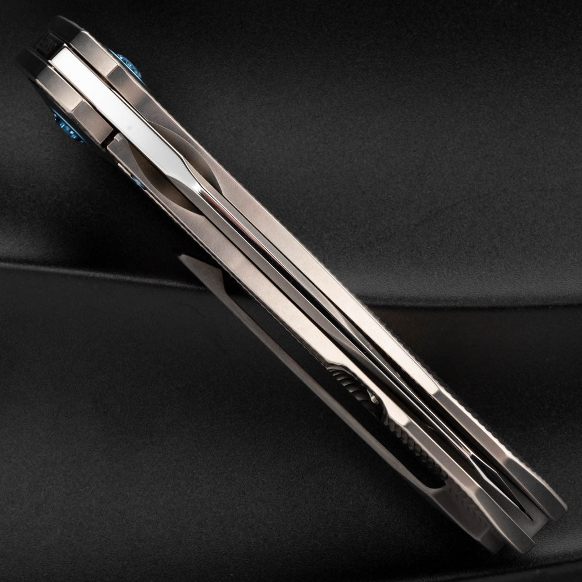 Skiff Made Blades Drifter, Satin, Milled Titanium, Ice Blue Ano