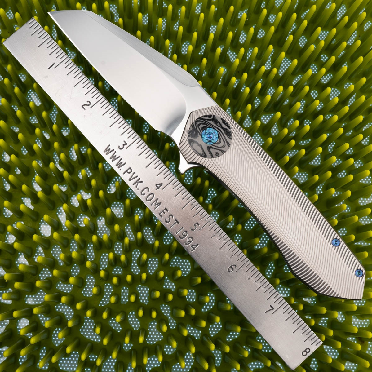 Skiff Made Blades Drifter, Satin, Milled Titanium, Ice Blue Ano HW