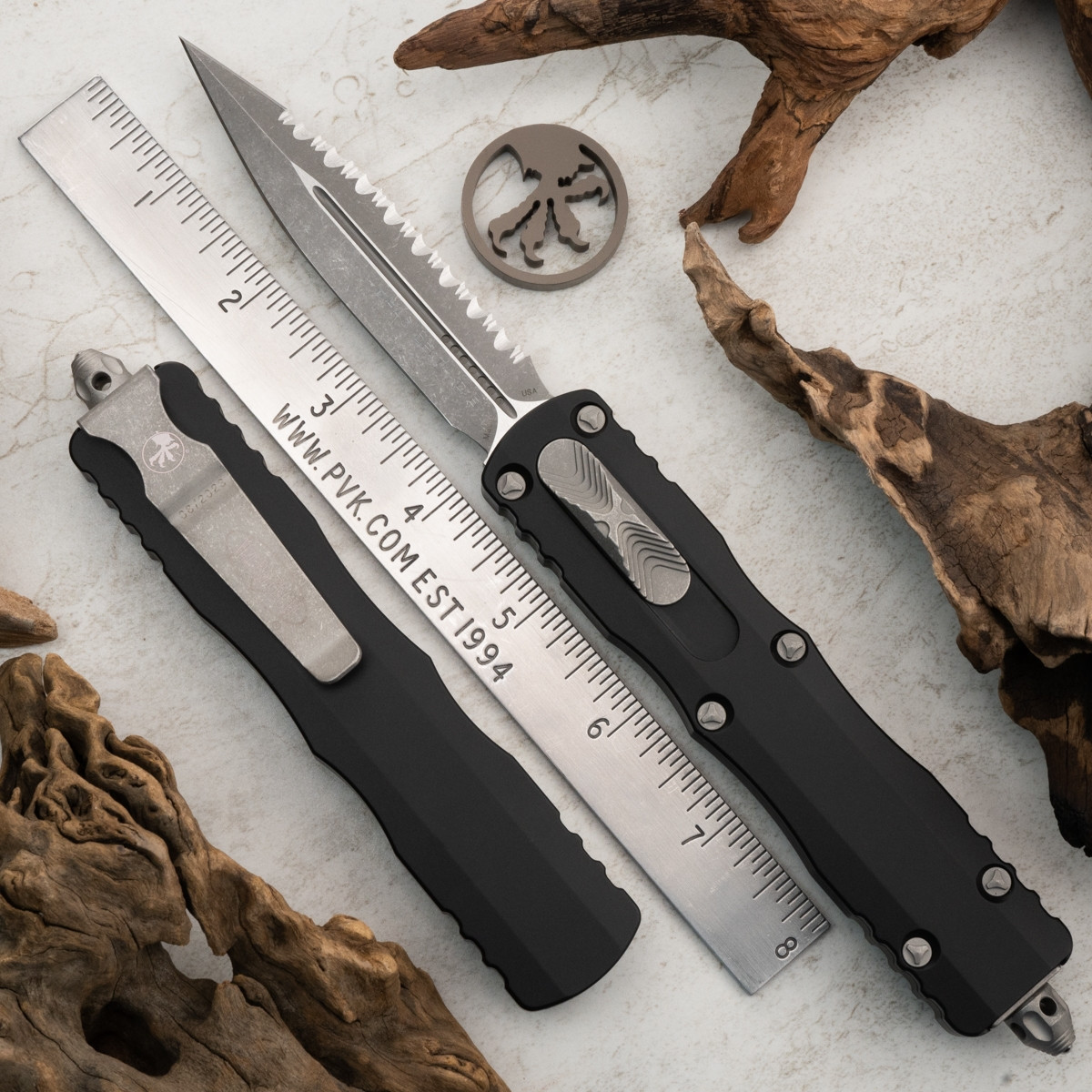 Microtech Dirac Delta 227-12AP Apocalyptic Full Serrated Blade