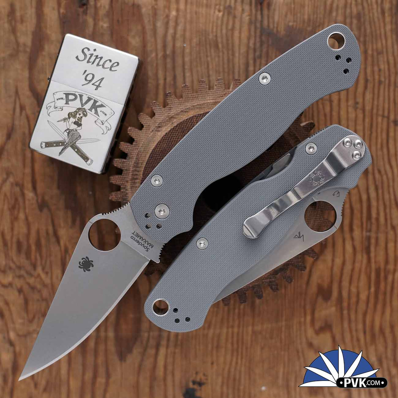 Spyderco Paramilitary 2, Satin Maxamet Blade, Gray G10 Handle Scales - PVK